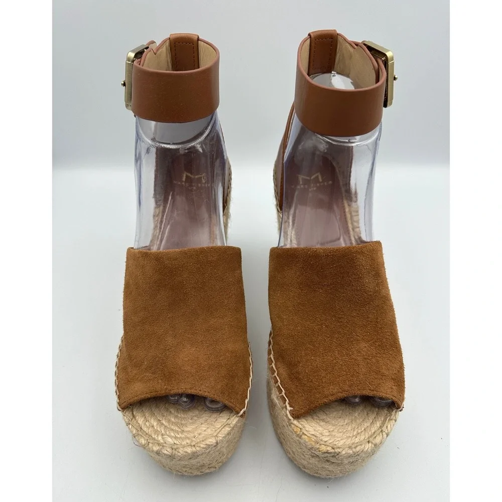 New Marc Fisher Espadrille Wedge Sandals 7 Brown Suede Adalyn Platform Summer